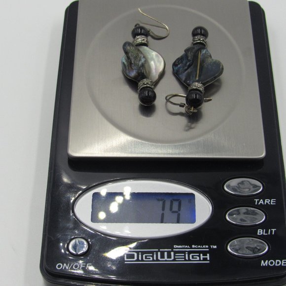 Sterling Silver Dark Tone Shell Earrings Vintage - Picture 6 of 6